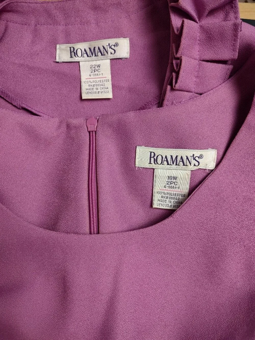 Roaman’s 2 Piece Dress & Jacket Set Purple 18W/22W Plus Size Ruffle Trim